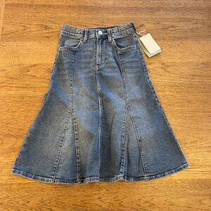 H&M Medium Blue Wash Size 7 Girl's Flared Denim Midi Jean Skirt NWT